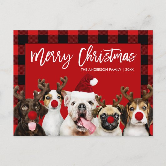 Penseelscript Merry-kerstdogs Red Pset Briefkaart (Voorkant)