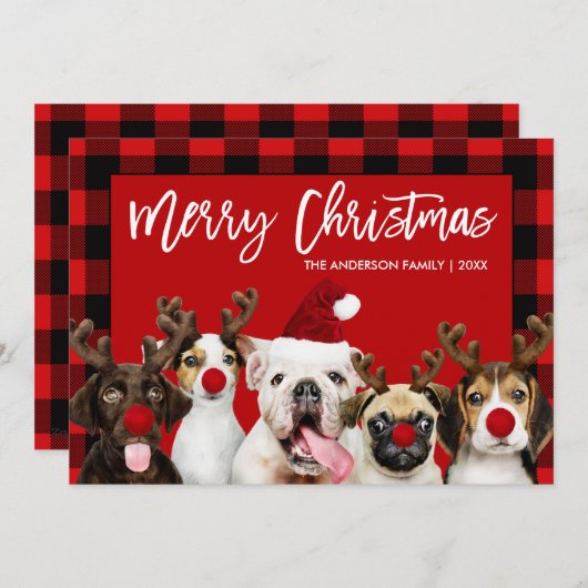 Penseelscript Merry-kerstdogs Red Pset Feestdagenkaart (Voorkant / Achterkant)