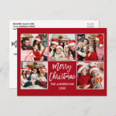 Penseelscript Merry-kerstfamilie 5 Fotorood Briefkaart (Voorkant / Achterkant)