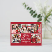 Penseelscript Merry-kerstfamilie 5 Fotorood Briefkaart (Staand voorkant)