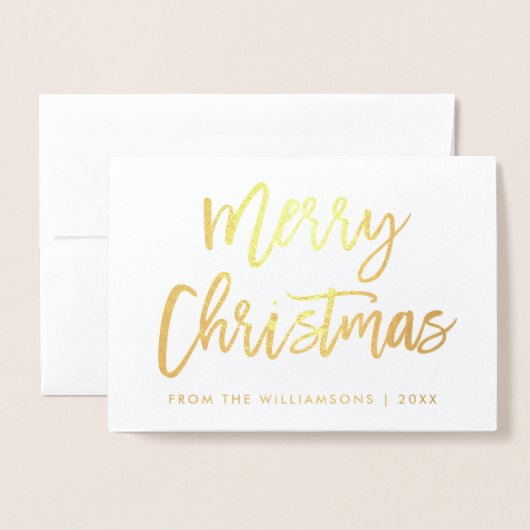 Penseelscript Merry-kerstfoto Gold Folie Kaarten (Voorkant met envelop)