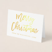 Penseelscript Merry-kerstfoto Gold Folie Kaarten (Voorkant)