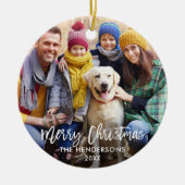 Penseelscript Merry-kerstfoto Rood Keramisch Ornament (Voorkant)