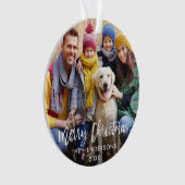 Penseelscript Merry-kerstfoto Rood Ornament (voorkant)