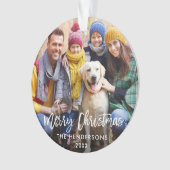 Penseelscript Merry-kerstfoto Rood Ornament (voorkant)