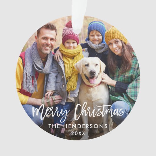 Penseelscript Merry-kerstfoto Rood Ornament (voorkant)