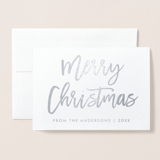Penseelscript Merry-kerstfoto Silver Folie Kaarten (Voorkant met envelop)