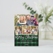 Penseelscript Merry Kerstmis 4 Foto Green Pset Briefkaart (Staand voorkant)