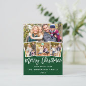 Penseelscript Merry Kerstmis 4 Foto Groen Briefkaart (Staand voorkant)