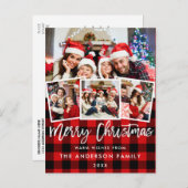 Penseelscript Merry Kerstmis 4 Foto Red Pset Briefkaart (Voorkant / Achterkant)