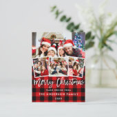 Penseelscript Merry Kerstmis 4 Foto Red Pset Briefkaart (Staand voorkant)
