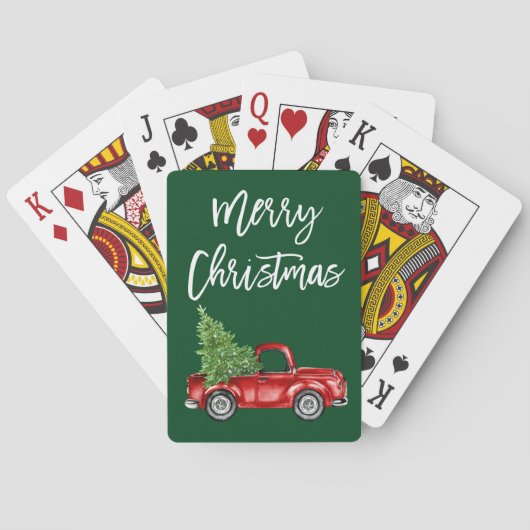 Penseelscript Merry Kerstmis  Truck Green Pokerkaarten (Achterkant)