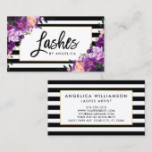 Penseelscript Paarse Floral Lashes Striped Visitekaartje (Voorkant / Achterkant)