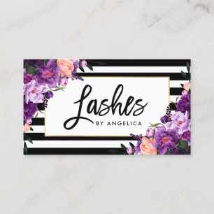 Penseelscript Paarse Floral Lashes Striped Visitekaartje
