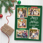 Penseelscript Prettige feestdagen Craft Tape Green Briefkaart<br><div class="desc">Prettige feestdagen Modern Brush Script 5 Fotocollage met Craft Tape Holiday Briefkaart. Bosgroene achtergrond.</div>