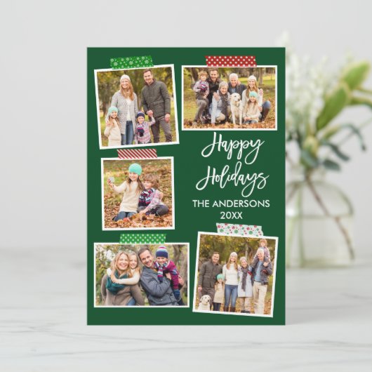 Penseelscript Prettige feestdagen Craft Tape Green Feestdagenkaart (Staand voorkant)