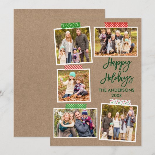 Penseelscript Prettige feestdagen Craft Tape Kraft Feestdagenkaart (Voorkant / Achterkant)