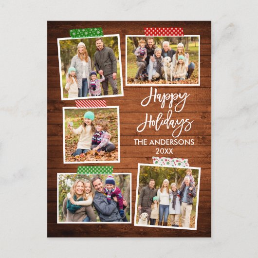 Penseelscript Prettige feestdagen houten tape Briefkaart (Voorkant)