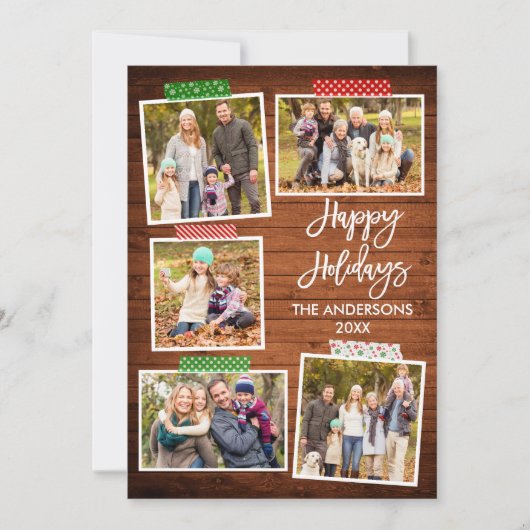 Penseelscript Prettige feestdagen houten tape Feestdagenkaart (Voorkant)