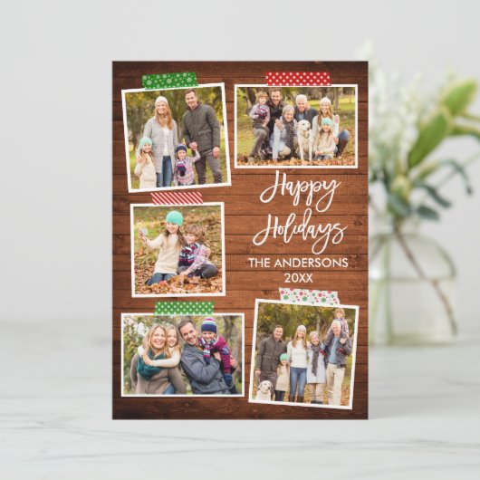 Penseelscript Prettige feestdagen houten tape Feestdagenkaart (Staand voorkant)