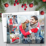 Penseelscript Prettige feestdagen koppeling 4 Foto Briefkaart<br><div class="desc">Modern penseelscript Prettige feestdagen paar 4 foto-Briefkaart</div>