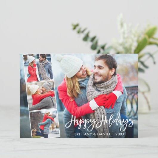 Penseelscript Prettige feestdagen koppeling 4 Foto Feestdagenkaart (Staand voorkant)