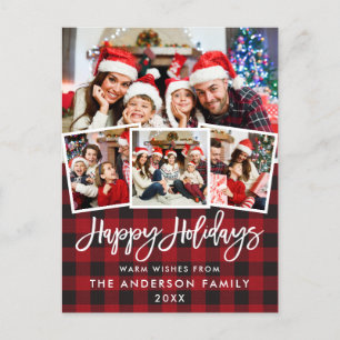 Penseelscript Prettige feestdagen rode plaat 4 fot Briefkaart