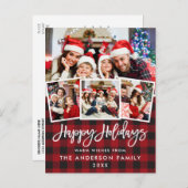 Penseelscript Prettige feestdagen rode plaat 4 fot Briefkaart (Voorkant / Achterkant)