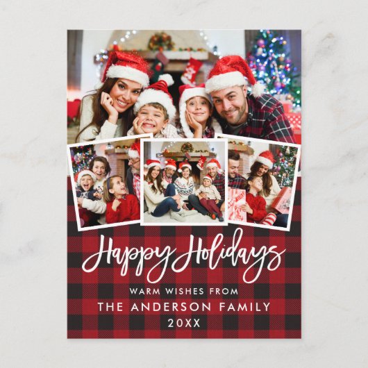 Penseelscript Prettige feestdagen rode plaat 4 fot Briefkaart (Voorkant)