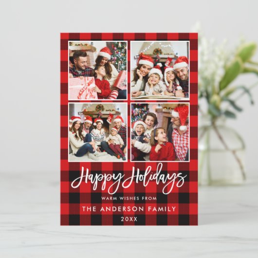 Penseelscript Prettige feestdagen rode plaat 4 fot Feestdagenkaart (Staand voorkant)