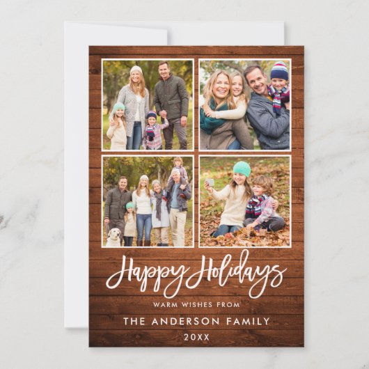 Penseelscript Prettige feestdagen Rustic Wood 4 Fo Feestdagenkaart (Voorkant)