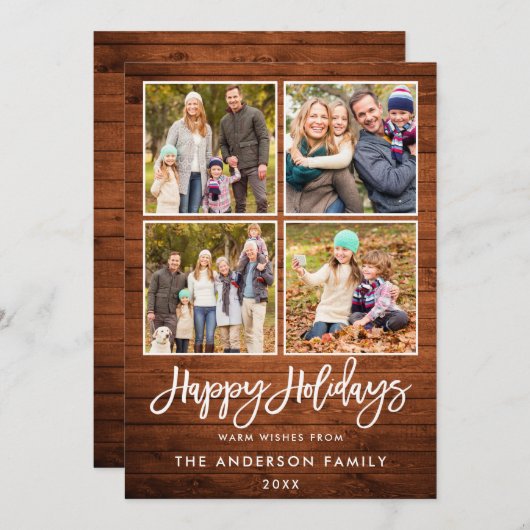 Penseelscript Prettige feestdagen Rustic Wood 4 Fo Feestdagenkaart (Voorkant / Achterkant)