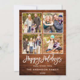 Penseelscript Prettige feestdagen Rustic Wood 4 Fo Feestdagenkaart