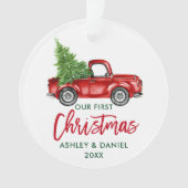 Penseelscript Red Truck First Kerstmis Ornament (voorkant)