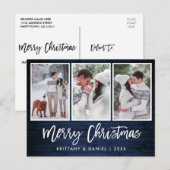 Penseelscript Roestend blauw hout 3 Foto Briefkaart (Voorkant / Achterkant)