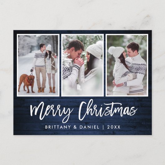 Penseelscript Roestend blauw hout 3 Foto Briefkaart (Voorkant)