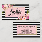 Penseelscript roze vlakke streepjes in streepjes i visitekaartje (Voorkant / Achterkant)
