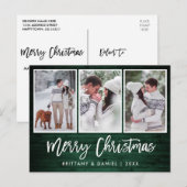 Penseelscript Rustic Green Wood Kerstmis 3 Foto Briefkaart (Voorkant / Achterkant)
