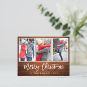 Penseelscript Rustic Wood Kerstmis 3 Foto Briefkaart (Staand voorkant)