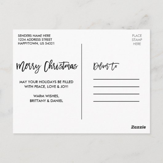 Penseelscript Rustic Wood Kerstmis 3 Foto Briefkaart (Achterkant)