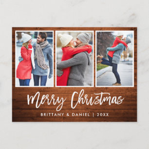 Penseelscript Rustic Wood Kerstmis 3 Foto Briefkaart