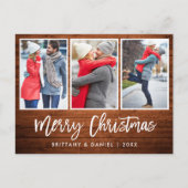 Penseelscript Rustic Wood Kerstmis 3 Foto Briefkaart (Voorkant)