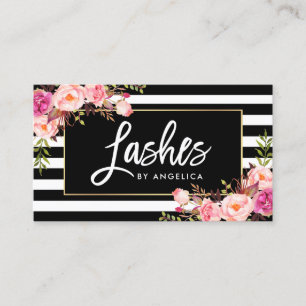 Penseelscript streepjes roze, gestreept visitekaartje