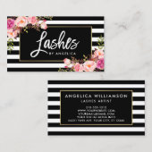 Penseelscript streepjes roze, gestreept visitekaartje (Voorkant / Achterkant)