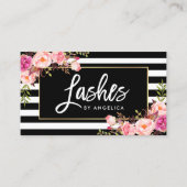Penseelscript streepjes roze, gestreept visitekaartje (Voorkant)