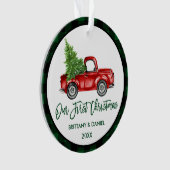 Penseelscript voor eerste kerstmis, groen geplakt ornament (voorkant)