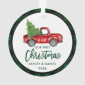 Penseelscript voor eerste kerstmis, groen geplakt ornament (achterkant)