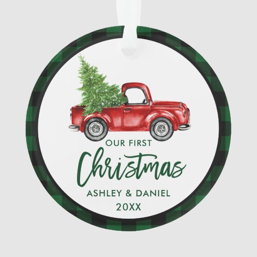 Penseelscript voor eerste kerstmis, groen geplakt ornament (achterkant)