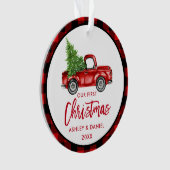 Penseelscript voor eerste kerstmis rood geplakt ornament (voorkant)