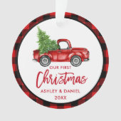 Penseelscript voor eerste kerstmis rood geplakt ornament (voorkant)